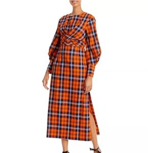 Stays Orange Plaid Long Sleeve Dress